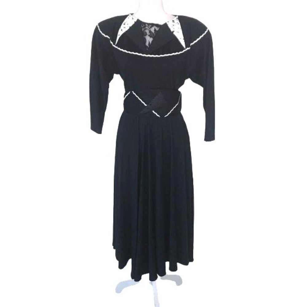 Jon Wesley California Dress Womens Size 4 Vintage Black White Zip Back Elastic